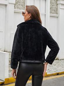 RELISH NOLESS Zip Up Slant Pocket Biker Fuzzy Jacket - Black - View 2