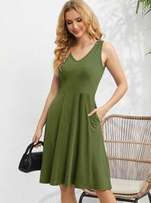 Đầm màu trơn Giải trí - xanh quân đội - Xem 1