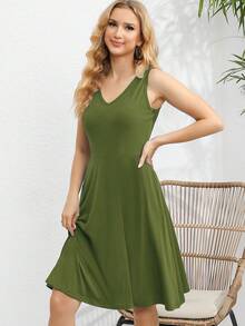 Đầm màu trơn Giải trí - xanh quân đội - Xem 5