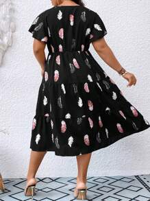 SHEIN LUNE Đầm Plus Size Viên lá sen Bộ lạc Giải trí - màu đen - Xem 2