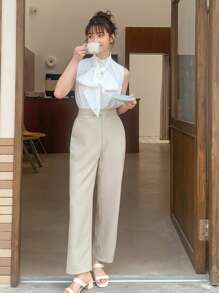 DAZY Solid Slant Pocket Suit Pants - Khaki - View 10