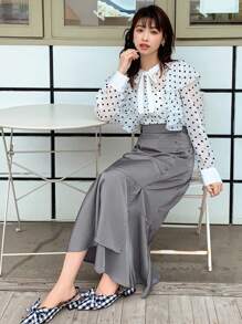 DAZY Solid Button Detail Ruffle Hem Skirt - Grey - View 7