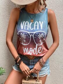 SHEIN LUNE 字母和棕櫚樹印花背心上衣 - 彩色 - 查看 4