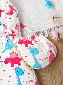 SHEIN 小女孩恐龍印花肩帶連體褲＆背包