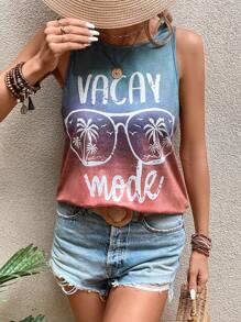 SHEIN LUNE 字母和棕櫚樹印花背心上衣 - 彩色 - 查看 6