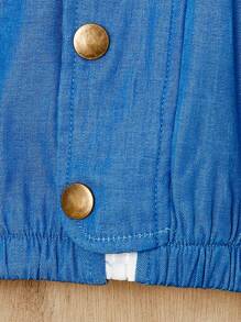 SHEIN 男嬰秋季休閒時尚街頭風格趣味印花標籤領長袖夾克 - 藍色 - 查看 5