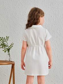 SHEIN Cô gái trẻ Hoạt hình đáng yêu Váy ngắn tay dài đến đầu gối có cổ áo dành cho nữ - trắng - Xem 8