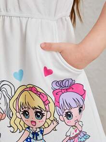 SHEIN Cô gái trẻ Hoạt hình đáng yêu Váy ngắn tay dài đến đầu gối có cổ áo dành cho nữ - trắng - Xem 5