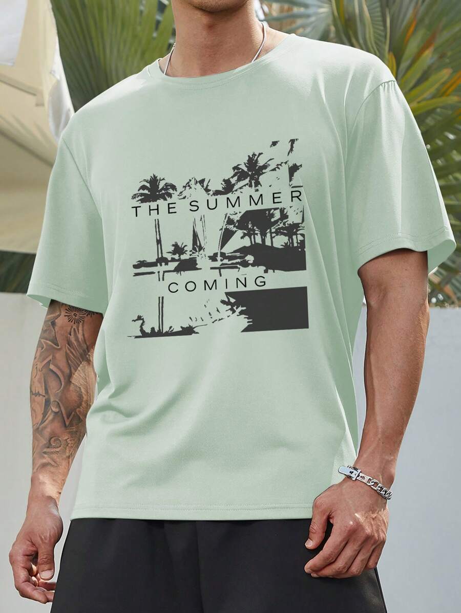 Manfinity RSRT 男士熱帶圖案T恤 - 綠色 - 查看 1