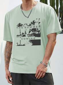 Manfinity RSRT 男士熱帶圖案T恤 - 綠色 - 查看 3