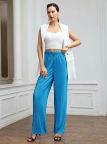 MOTF PREMIUM ELASTIC WAIST PLISSE PANTS - Blue - View 4