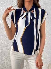 SHEIN Privé Khối màu Cà vạt tay cánh Áo sơ mi - Nhiều màu - Xem 3