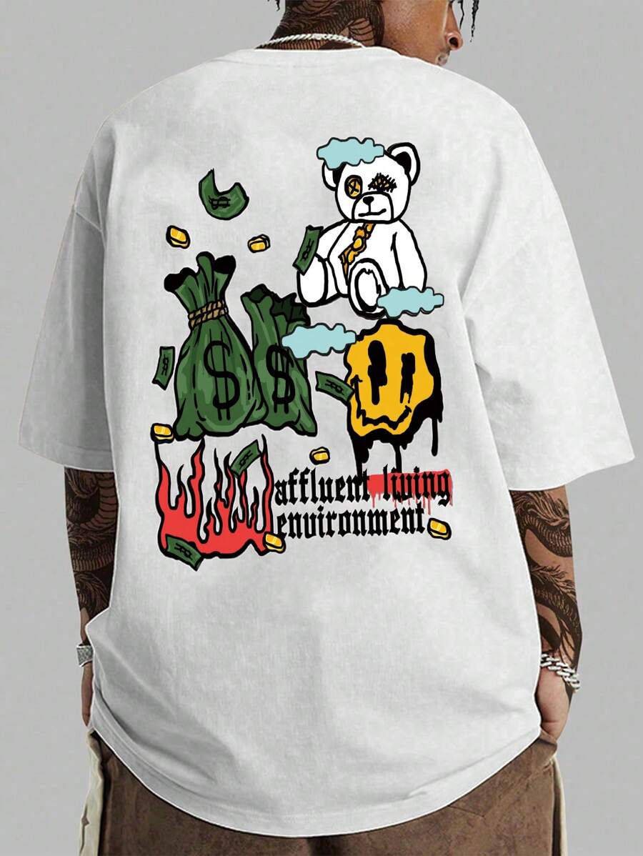 Manfinity EMRG 男士大码卡通和字母圖案T恤 - 白色 - 查看 1