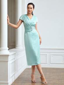 MOTF PREMIUM Vestido fruncido con abertura - verde menta - Ver 2