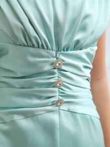 MOTF PREMIUM Vestido fruncido con abertura - verde menta - Ver 3