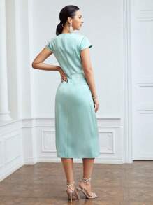 MOTF PREMIUM Vestido fruncido con abertura - verde menta - Ver 8