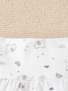 SHEIN Vintaside Kids Baby Boy Cartoon Graphic Button Front Tee & Pants & Hat