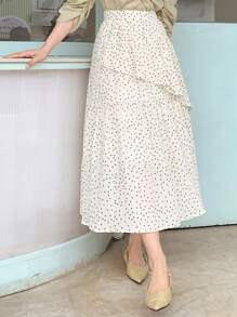 DAZY 波卡圓點荷葉邊半身裙 - 杏色 - 查看 10