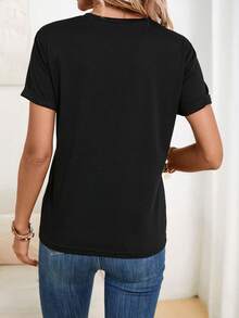 SHEIN LUNE 標語圖案T恤 - 黑色 - 查看 2