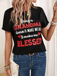 SHEIN LUNE 標語圖案T恤 - 黑色 - 查看 3