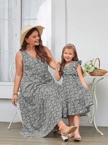 SHEIN LUNE 大碼1入組碎花連衣裙 - 黑色 - 查看 6