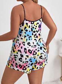 Cộng với áo cami tương phản in họa tiết da báo và quần short PJ Set / Pyjama Set - Nhiều màu - Xem 2