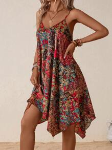 SHEIN VCAY 滿版印花手帕下擺吊帶洋裝 - 彩色 - 查看 4