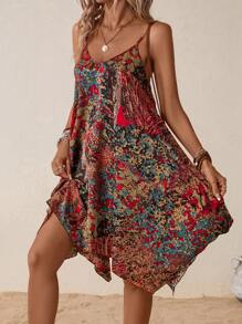 SHEIN VCAY 滿版印花手帕下擺吊帶洋裝 - 彩色 - 查看 5