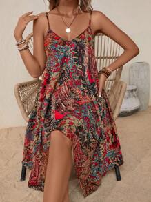 SHEIN VCAY 滿版印花手帕下擺吊帶洋裝 - 彩色 - 查看 6