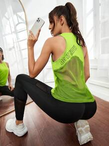Gameset SHEIN Sport 纯色插肩袖短款运动 T 恤修身衬衫运动背心 - 綠色 - 查看 1