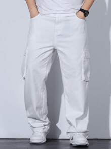 Manfinity Hypemode Nam Plus Túi nắp bên cạnh Quần Cargo - Màu be - Xem 8