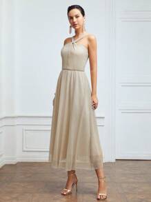 MOTF PREMIUM 金屬亮絲連衣裙不附腰帶 - 駝色 - 查看 7