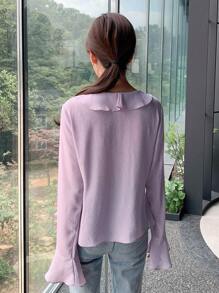SHEIN 荷葉邊喇叭袖襯衫 - 紫丁香色 - 查看 2