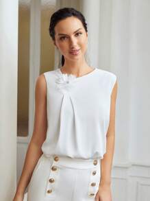 MOTF PREMIUM Blusa flor aplique - Blanco - Ver 2