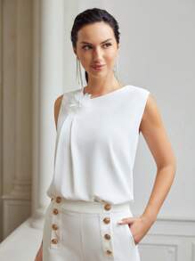 MOTF PREMIUM Blusa flor aplique - Blanco - Ver 4