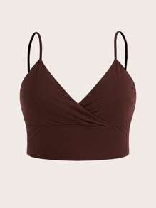 SHEIN BASICS Plus Solid Crop Cami Top - Chocolate Brown - View 1