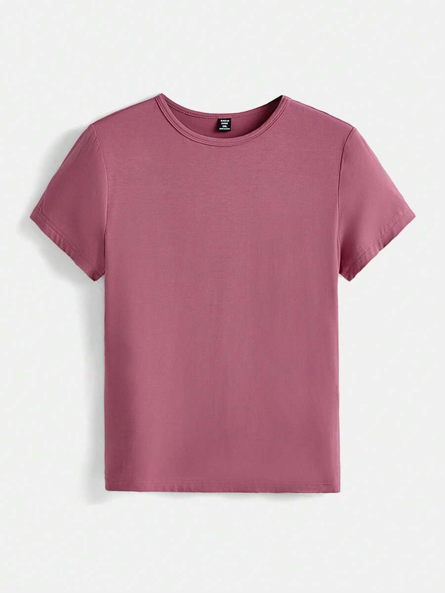 SHEIN BASICS 大码休闲纯色短袖T恤，夏季