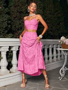 Solid Cami Top & Ruffle Hem Skirt - Pink - View 3