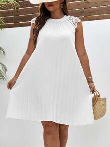 SHEIN Frenchy Hơn Guipure Ren tương phản Buộc lại Đầm - trắng - Xem 1