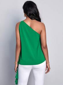 SHEIN Clasi Áo sơ mi nữ Bất đối xứng Vắt màu trơn Giải trí - màu xanh lá - Xem 2