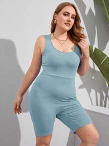 SHEIN BASICS Jumpsuits Plus Size màu trơn Giải trí - Màu xanh bạc hà - Xem 5