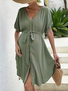 SHEIN 孕婦蝙蝠袖繫腰帶洋裝