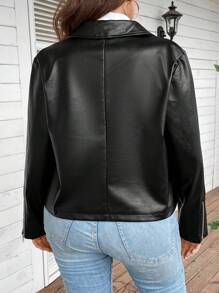 SHEIN CURVE+ Talla grande Cazadora de moto con cremallera de mirada - Negro - Ver 2