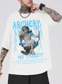 ROMWE MEN Street Life Men Letter & Figure Graphic Tee - White - View 1