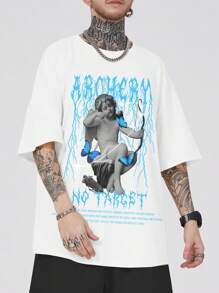 ROMWE MEN Street Life Men Letter & Figure Graphic Tee - White - View 5