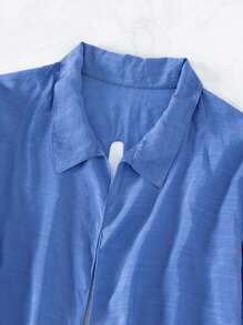 後綁帶開門襟和服罩衫 - 藍色 - 查看 5