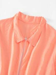 Summer Tie Back Open Front Kimono - Coral Orange - View 4
