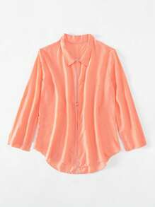 Summer Tie Back Open Front Kimono - Coral Orange - View 5