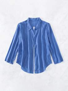 後綁帶開門襟和服罩衫 - 藍色 - 查看 6