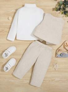 SHEIN Leap Crew Baby Boy Bow Front Shirt & Vest Jacket & Trousers - Multicolor - View 3